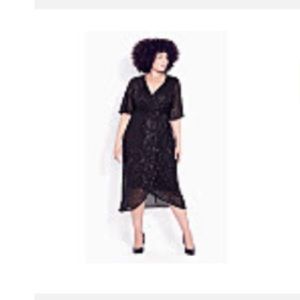 Avenue Black Sequin Wrap Dress, size 18
